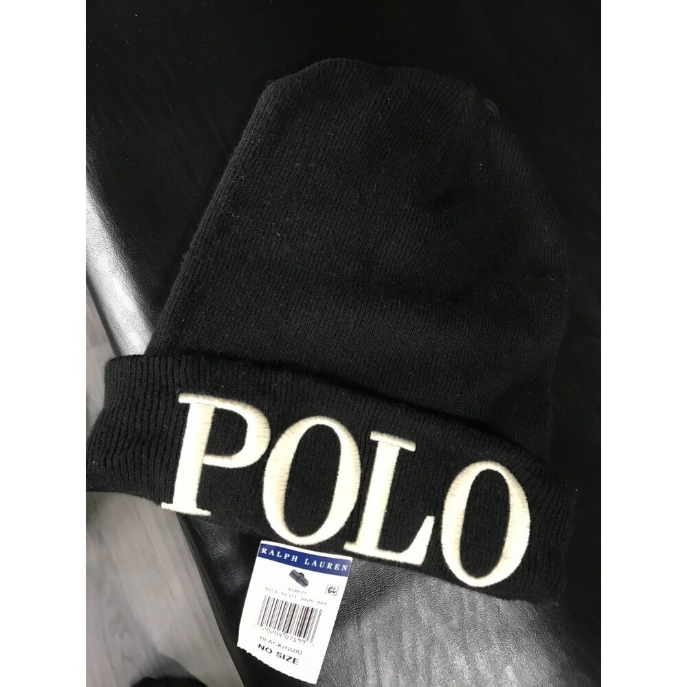 Polo Ralph Lauren Men Black Logo Knit Beanie Authentic Brand New With Tags One S